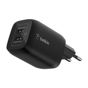 Cargador de dispositivo móvil Belkin ENA007KQBK compatible con auriculares, portátil, consola de juegos portátil, smartphone y tableta en color negro. Funciona con corriente alterna y ofrece carga rápida.