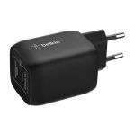 Cargador de dispositivo móvil Belkin ENA007KQBK compatible con auriculares, portátil, consola de juegos portátil, smartphone y tableta en color negro. Funciona con corriente alterna y ofrece carga rápida.