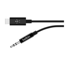Cable de audio Belkin de 1.8 metros con conector de 3.5mm y USB Tipo C, color negro, SKU F7U079BT06-BLK