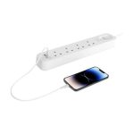 Belkin limitador de tensión Blanco, 4 salidas AC, con cable de 2 metros de longitud. SKU SRB001VF2M