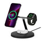 Imagen del cargador inalámbrico Belkin WIZ017vfBK en color negro compatible con auriculares, smartphones y relojes inteligentes. SKU: WIZ017VFBK.