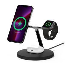 Imagen del cargador inalámbrico Belkin WIZ017vfBK en color negro compatible con auriculares, smartphones y relojes inteligentes. SKU: WIZ017VFBK.