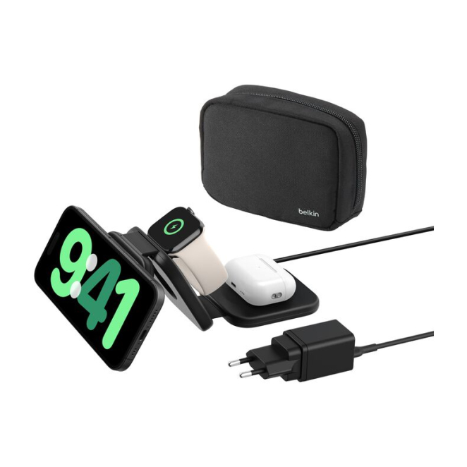 Belkin BoostCharge Pro Auriculares, Smartphone, Reloj inteligente Negro Corriente alterna, USB Cargador inalámbrico Carga rápida Interior 1 Belkin BoostCharge Pro cargador inalámbrico negro