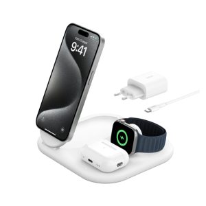 Cargador inalámbrico Belkin BoostCharge blanco para auriculares, smartphone y reloj inteligente, SKU WIZ029VFWH