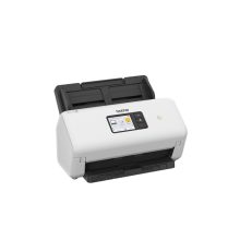 Escáner Brother ADS-4500W equipado con alimentador automático de documentos (ADF), resolución de 600 x 600 DPI, tamaño A4, en colores negro y blanco. SKU ADS4500WTF1.