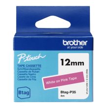 Brother BTAG-P35 cinta para impresora de etiquetas blanco sobre rosa con SKU BTAGP35. Ideal para etiquetado claro y duradero.