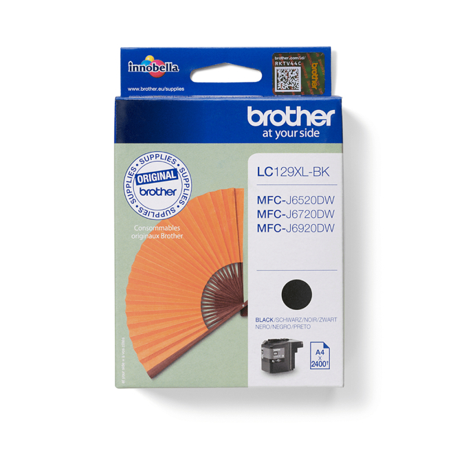 Brother Cartucho de Tinta Negro de Alto Rendimiento XL Brother LC129XLBK Cartucho de Tinta Negro Original de Alto Rendimiento (XL), una pieza.