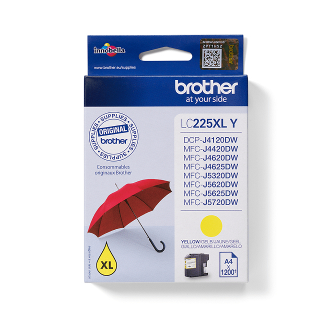 Brother Cartucho de Tinta Amarillo de Alto Rendimiento Brother LC225XLY cartucho de tinta amarilla de alto rendimiento, 1 pieza original, SKU LC225XLY