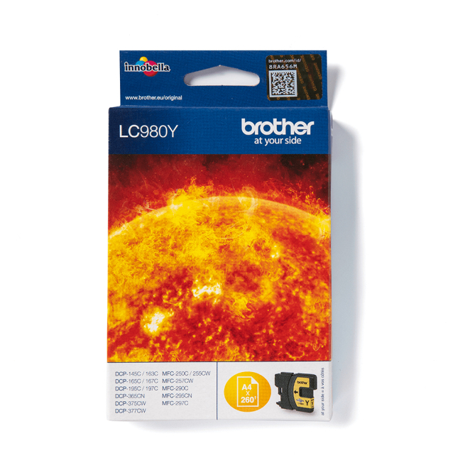 Brother cartucho de tinta original amarillo de larga duración Brother LC980Y cartucho de tinta original, 1 pieza, color amarillo, SKU LC980Y. Ideal para impresiones de alta calidad.