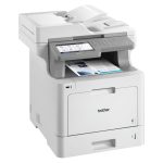Vista frontal de la Brother MFC-L9570CDW, impresora multifunción láser A4 con resolución de 2400 x 600 DPI, velocidad de 31 ppm y conectividad WiFi. SKU: MFCL9570CDWRE1