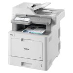 Vista frontal de la Brother MFC-L9570CDW, impresora multifunción láser A4 con resolución de 2400 x 600 DPI, velocidad de 31 ppm y conectividad WiFi. SKU: MFCL9570CDWRE1