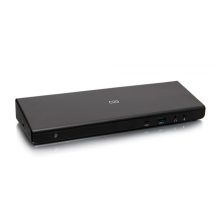 Base de triple pantalla C2G con puertos HDMI y DisplayPort, ethernet, USB, audio de 3,5 mm y suministro de energía hasta 85 W, compatible TAA, SKU 80925