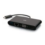 C2G Adaptador multipuerto USB-C a HDMI, VGA, USB-A y RJ45 en negro con soporte 4K a 30 Hz, SKU C2G29828