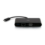 C2G Adaptador multipuerto USB-C a HDMI, VGA, USB-A y RJ45 en negro con soporte 4K a 30 Hz, SKU C2G29828