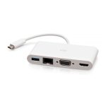 Adaptador multipuerto C2G de USB-C a HDMI, VGA, USB-A y RJ45, resolución 4K a 30 Hz, en color blanco - SKU C2G29829