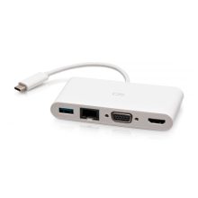 Adaptador multipuerto C2G de USB-C a HDMI, VGA, USB-A y RJ45, resolución 4K a 30 Hz, en color blanco - SKU C2G29829