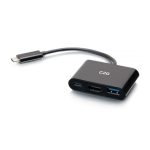 C2G Mini base USB-C 3 en 1 con alimentación HDMI, USB-A y USB-C de hasta 60 W - 4K 30 Hz. SKU: C2G54453. Ideal para portátiles.