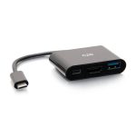 C2G Mini base USB-C 3 en 1 con alimentación HDMI, USB-A y USB-C de hasta 60 W - 4K 30 Hz. SKU: C2G54453. Ideal para portátiles.