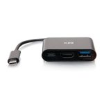 C2G Mini base USB-C 3 en 1 con alimentación HDMI, USB-A y USB-C de hasta 60 W - 4K 30 Hz. SKU: C2G54453. Ideal para portátiles.