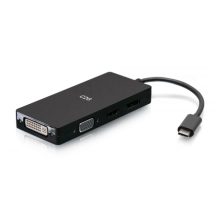 El adaptador multipuerto USB-C de C2G modelo C2G54454 con salidas de vídeo HDMI, DisplayPort, DVI y VGA, compatible con resolución 4K a 60 Hz.