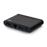 Vista de la C2G Base compacta USB-C 4 en 1, con puertos HDMI, USB-A, Ethernet y USB-C, soporta hasta 100W y 4K a 30 Hz, SKU: C2G54455