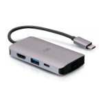 C2G Mini base USB-C 4 en 1 con HDMI hasta 4K 30 Hz, USB-A, Ethernet y USB-C con alimentación hasta 100 W. SKU: C2G54456