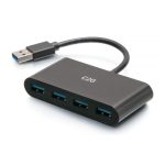 Imagen del concentrador USB-A 3.0 de 4 puertos de C2G con velocidad de transferencia SuperSpeed USB 5 Gbps, SKU C2G54461, ideal para expandir la conectividad de dispositivos.