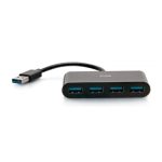 Imagen del concentrador USB-A 3.0 de 4 puertos de C2G con velocidad de transferencia SuperSpeed USB 5 Gbps, SKU C2G54461, ideal para expandir la conectividad de dispositivos.