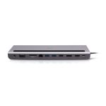 Base de triple pantalla 10 en 1 C2G con USB-C, HDMI, DisplayPort, VGA, Ethernet, USB, lector de tarjeta SD, audio de 3,5 mm y suministro de energía de hasta 100 W. SKU: C2G54542