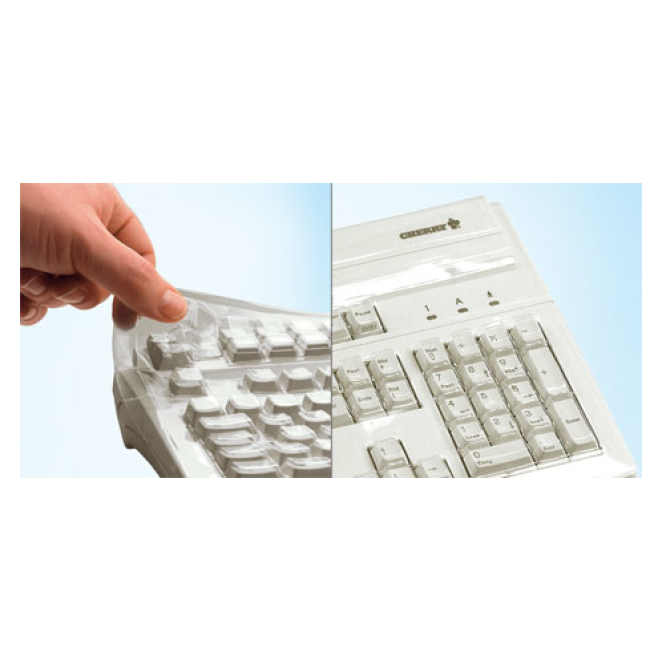 CHERRY cubierta protectora para teclado resistente al polvo Cubierta protectora para teclado CHERRY hecha de material resistente al polvo, diseñada para prolongar la vida útil del teclado. SKU 6155211.