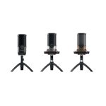 Micrófono de mesa CHERRY UM 9.0 PRO RGB en color negro y cobre, ideal para grabaciones profesionales, SKU JA-0720