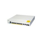 Vista frontal del switch Cisco Catalyst C1000-8T-2G-L, un dispositivo gris con 8 puertos Gigabit Ethernet y funciones de gestión L2. SKU: C1000-8T-2G-L