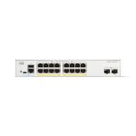 Imagen del switch Cisco Catalyst 1200 con gestión L2, Gigabit Ethernet (10/100/1000) y energía sobre Ethernet (PoE), SKU C1200-16P-2G, color gris