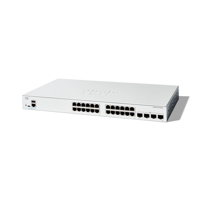 Cisco switch gestionado L2/L3 blanco con 24 puertos Gigabit Cisco C1200-24T-4G switch gestionado L2/L3 con 24 puertos Gigabit Ethernet en color blanco, SKU C1200-24T-4G