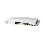 Vista del switch Cisco Catalyst 1300 gestionado L2/L3 Gigabit Ethernet, modelo C1300-24P-4X, color gris, compatible con PoE.