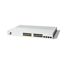 Vista del switch Cisco Catalyst 1300 gestionado L2/L3 Gigabit Ethernet, modelo C1300-24P-4X, color gris, compatible con PoE.
