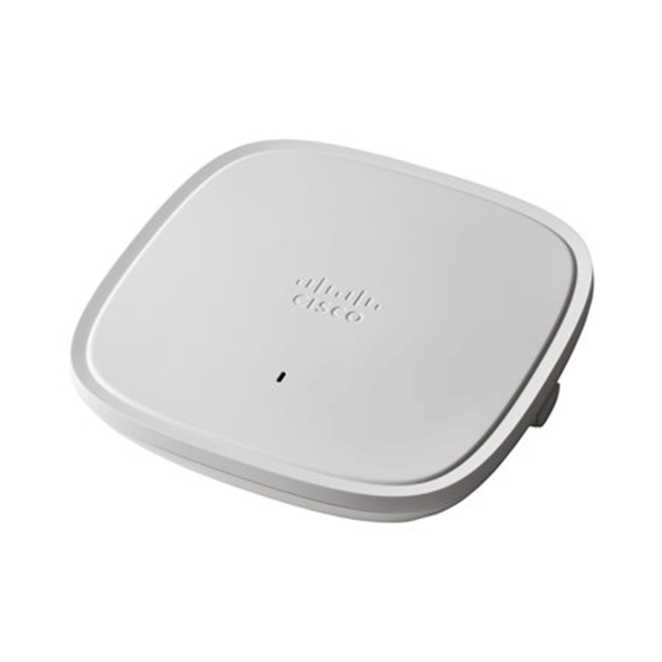 Cisco Punto de Acceso Inalámbrico 9115 - Velocidad de 5380 Mbit/s y PoE Imagen del producto Cisco 9115, un punto de acceso inalámbrico blanco con una velocidad de 5380 Mbit/s y soporte para energía sobre Ethernet (PoE). SKU: C9115AXI-EWC-E-RF