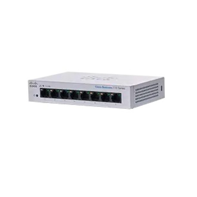 Cisco Switch No Administrado L2 Gigabit Ethernet Gris Imagen del Switch Cisco CBS110, modelo no administrado L2, con puertos Gigabit Ethernet 10/100/1000, color gris, SKU CBS110-8T-D-EU