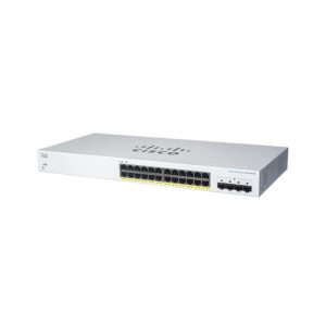 Cisco CBS220-24FP-4G, switch gestionado L2, Gigabit Ethernet (10/100/1000), con Energía sobre Ethernet (PoE) en color blanco. SKU: CBS220-24FP-4G-EU