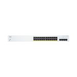 Imagen del switch Cisco modelo CBS220-24FP-4X Gestionado L2 con puertos Gigabit Ethernet (10/100/1000) con soporte PoE, en color blanco, SKU CBS220-24FP-4X-UK