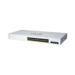 Imagen del Cisco CBS220-24T-4G, un switch gestionado L2, con 24 puertos Gigabit Ethernet y diseño en blanco SKU: CBS220-24T-4G-UK