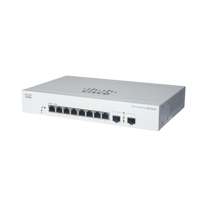 Switch Cisco CBS220-8FP-E-2G L2 Gigabit Ethernet PoE Blanco Imagen del Switch Cisco CBS220-8FP-E-2G Gestionado L2 Gigabit Ethernet con PoE en color blanco, SKU CBS220-8FP-E-2G-UK