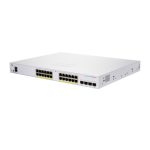 Imagen del switch Cisco CBS250-24FP-4G-UK, un dispositivo gestionado L2/L3 con 24 puertos Gigabit Ethernet, compatible con PoE. SKU: CBS250-24FP-4G-UK