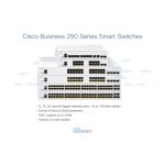 Imagen del switch Cisco CBS250 con gestión L3, soporte Gigabit Ethernet (10/100/1000) y Energía sobre Ethernet (PoE), SKU CBS250-24P-4X-UK