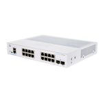 Imagen del Cisco CBS350-16T-2G-EU, un switch gestionado con 16 puertos Gigabit Ethernet, SKU CBS350-16T-2G-EU, categorizado como switch de red en color plata.