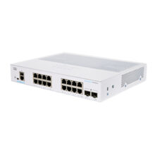 Imagen del switch Cisco CBS350-16T-E-2G-EU, un dispositivo gestionado nivel 2 y 3 con puertos Gigabit Ethernet (10/100/1000) en color plata. SKU: CBS350-16T-E-2G-EU