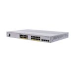 Imagen del switch Cisco CBS350-24P-4G-UK, un equipo gestionado L2/L3 con 24 puertos Gigabit Ethernet (10/100/1000) y soporte para Energía sobre Ethernet (PoE). SKU: CBS350-24P-4G-UK.