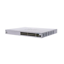Vista frontal del switch Cisco CBS350-24XT-UK gestionado L3 con 24 puertos 10G Ethernet, SKU CBS350-24XT-UK, en colores negro y gris
