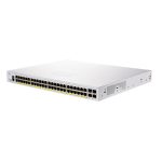 Imagen del switch Cisco CBS350-48P-4G-EU, gestionado L2/L3 con puertos Gigabit Ethernet (10/100/1000), color plata. SKU: CBS350-48P-4G-EU