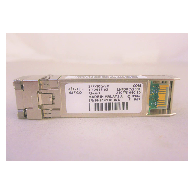 Cisco Convertidor de Medio SFP-10G-SR 850 nm para Redes de Alta Velocidad Imagen del convertidor de medio Cisco SFP-10G-SR con especificaciones de 850 nm para redes de alta velocidad. SKU SFP-10G-SR=
